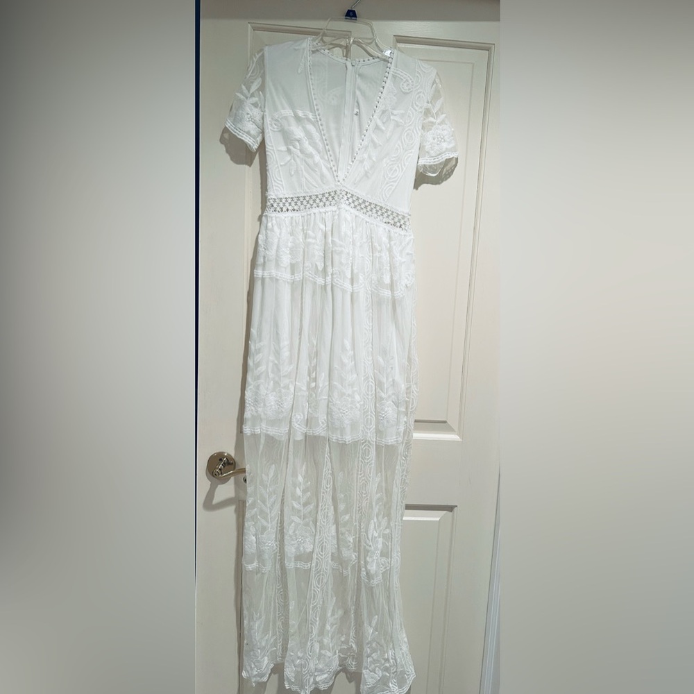 Simple Boho-Esque White Lace Wedding Dress